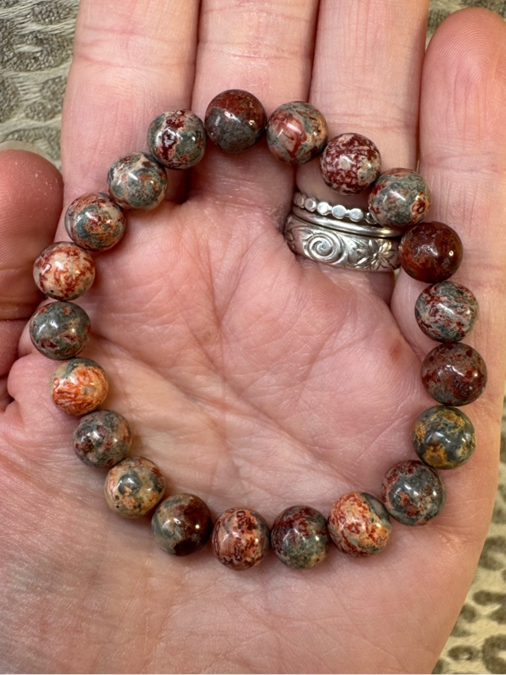 Red Leopard Skin Jasper Crystal Gemstone Stretch Bracelet Grounding Stability